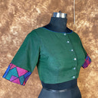 Hari Bhari Zindagi Green Coloured Chanderi Ready to Wear Blouse - kapda Tailor | Grocsy