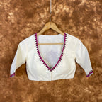 Jumaani Jashn Off White Coloured Slub Cotton Ready to Wear Blouse - kapda Tailor | Grocsy
