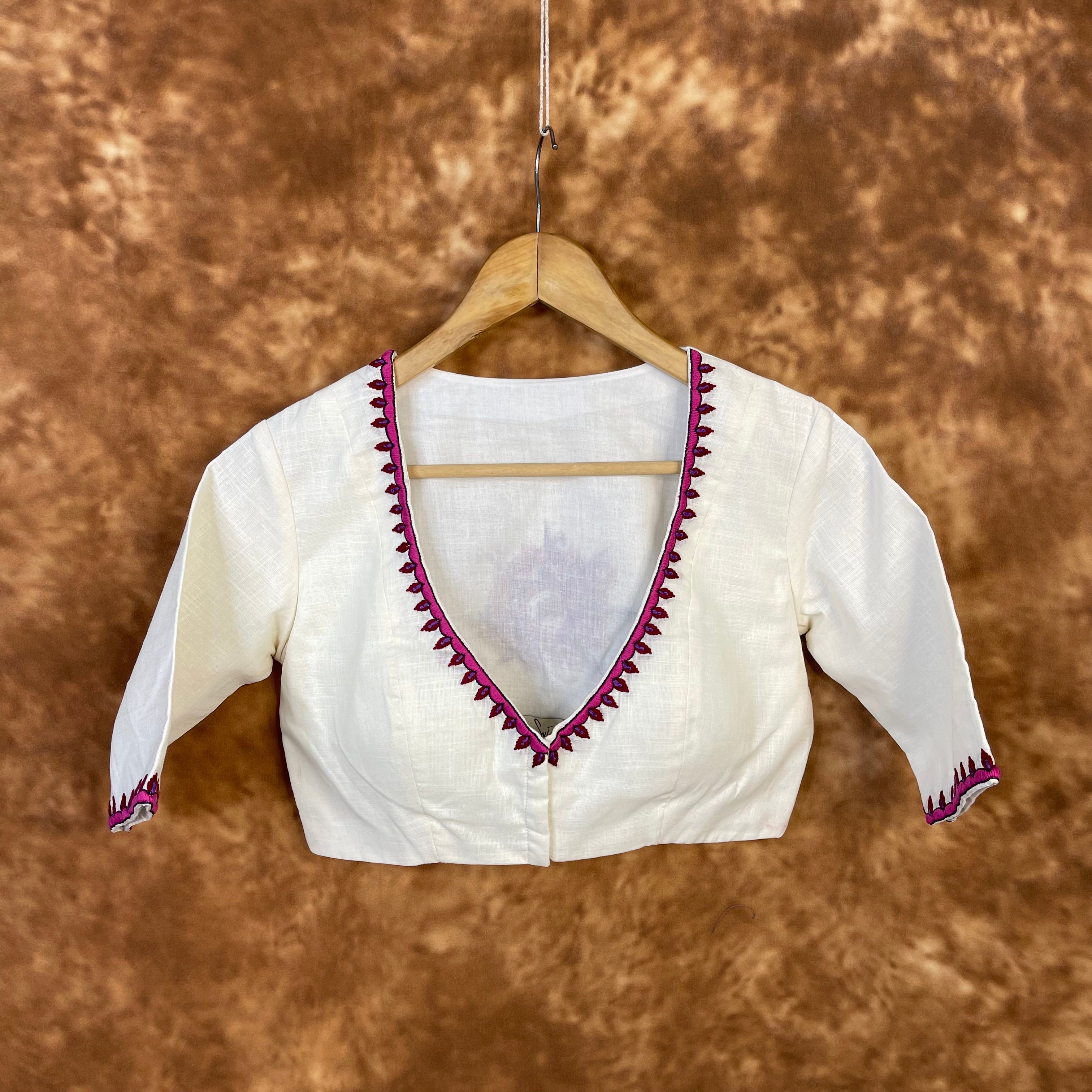 Jumaani Jashn Off White Coloured Slub Cotton Ready to Wear Blouse - kapda Tailor | Grocsy