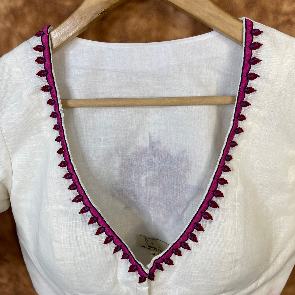 Jumaani Jashn Off White Coloured Slub Cotton Ready to Wear Blouse - kapda Tailor | Grocsy