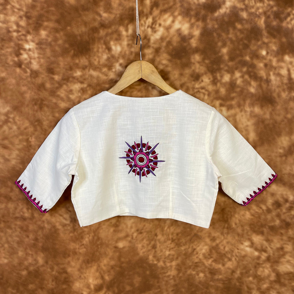 Jumaani Jashn Off White Coloured Slub Cotton Ready to Wear Blouse - kapda Tailor | Grocsy