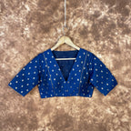 Coral Jari Buta Blue Coloured Silk With Zari Buta Ready to Wear Blouse - kapda Tailor | Grocsy