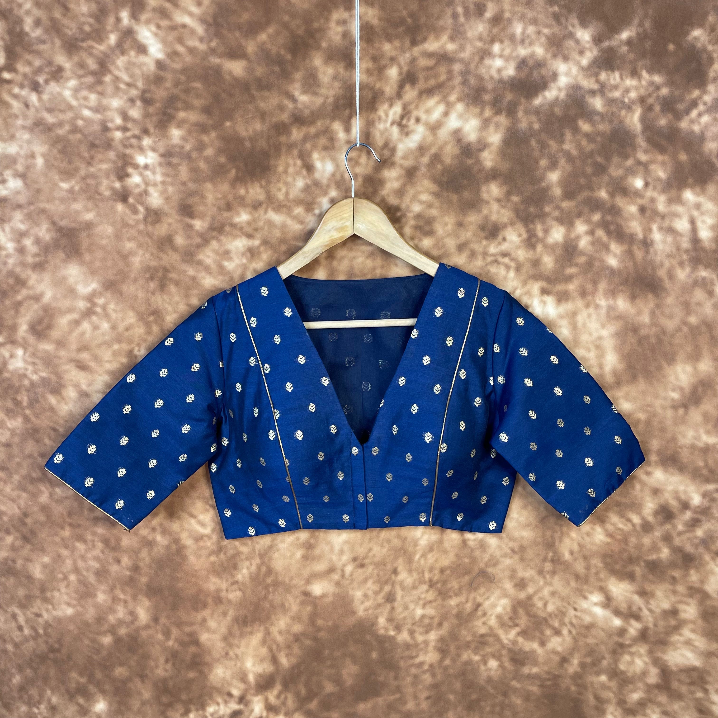 Coral Jari Buta Blue Coloured Silk With Zari Buta Ready to Wear Blouse - kapda Tailor | Grocsy