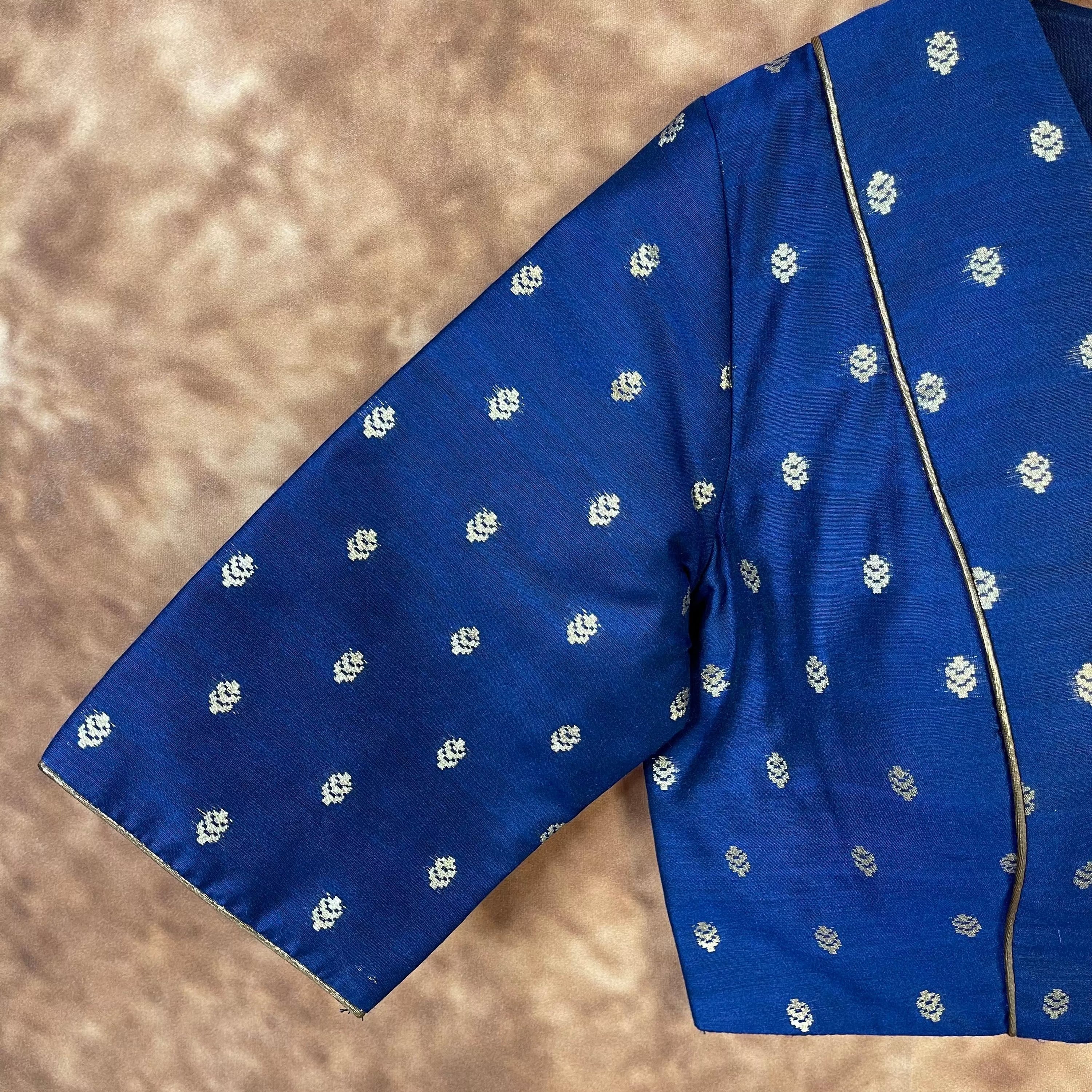 Coral Jari Buta Blue Coloured Silk With Zari Buta Ready to Wear Blouse - kapda Tailor | Grocsy