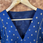 Coral Jari Buta Blue Coloured Silk With Zari Buta Ready to Wear Blouse - kapda Tailor | Grocsy
