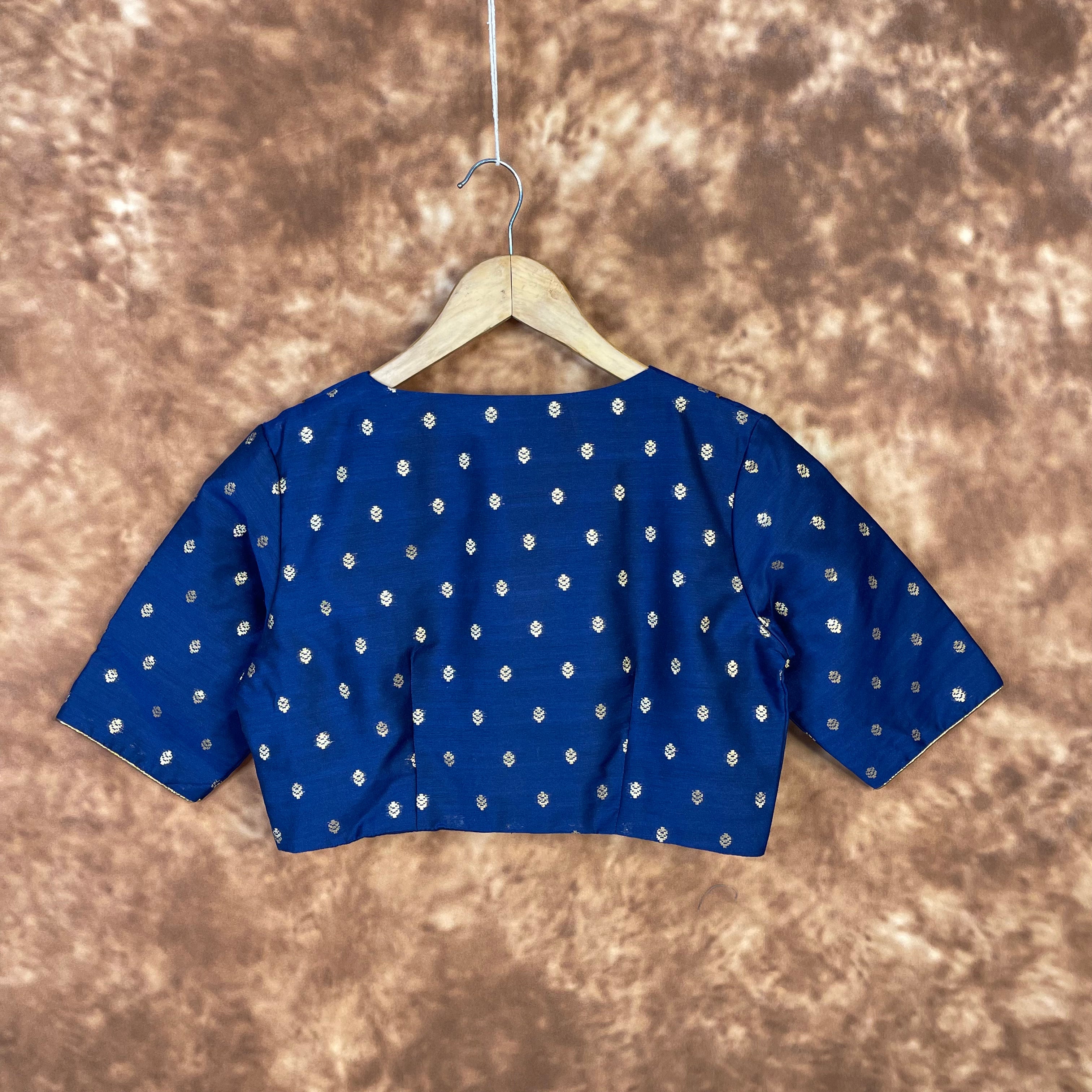 Coral Jari Buta Blue Coloured Silk With Zari Buta Ready to Wear Blouse - kapda Tailor | Grocsy