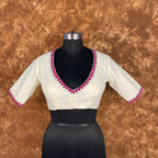 Jumaani Jashn Off White Coloured Slub Cotton Ready to Wear Blouse - kapda Tailor | Grocsy