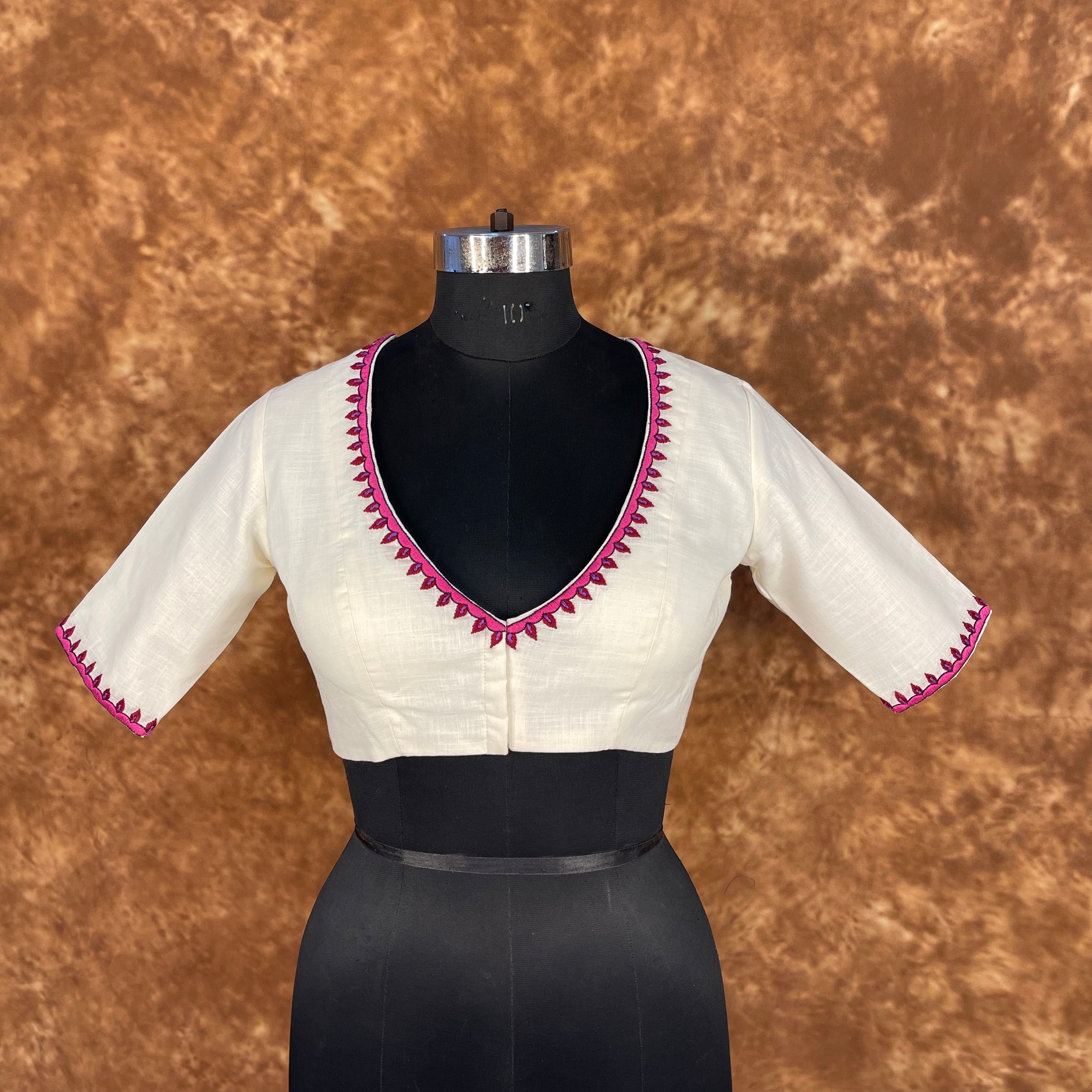 Jumaani Jashn Off White Coloured Slub Cotton Ready to Wear Blouse - kapda Tailor | Grocsy