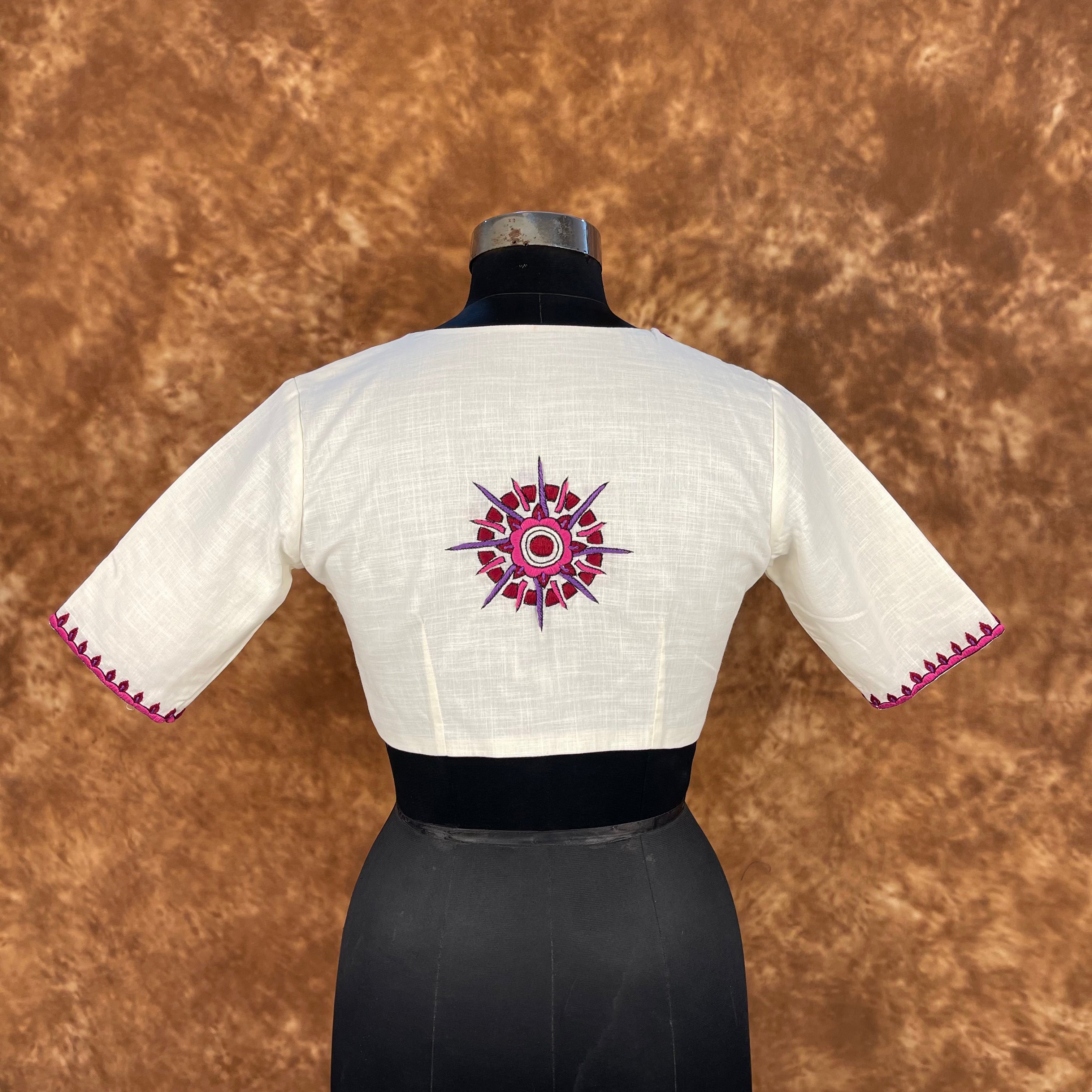 Jumaani Jashn Off White Coloured Slub Cotton Ready to Wear Blouse - kapda Tailor | Grocsy