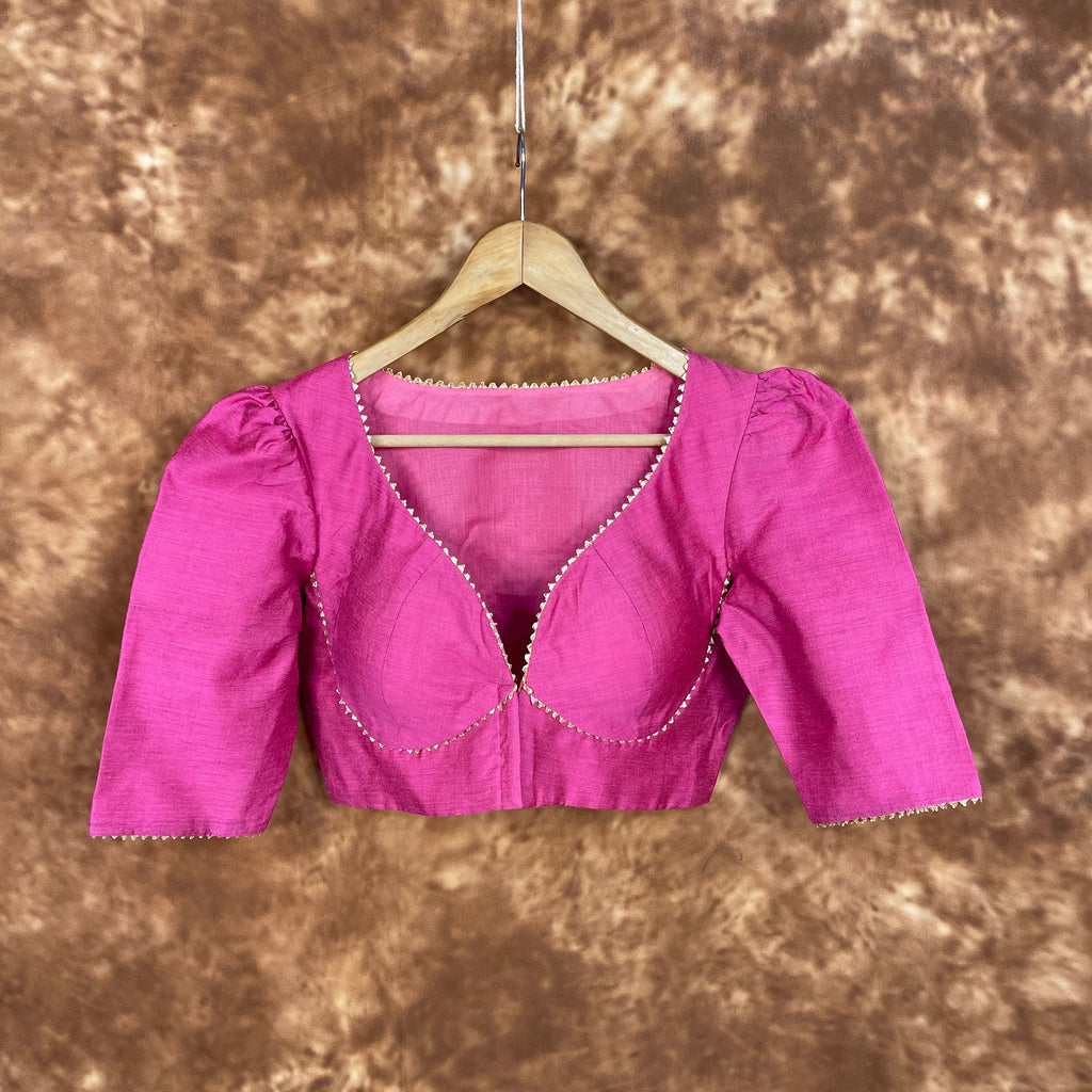 Punchy Pink Pink Coloured Chanderi Silk Ready to Wear Blouse - kapda Tailor | Grocsy