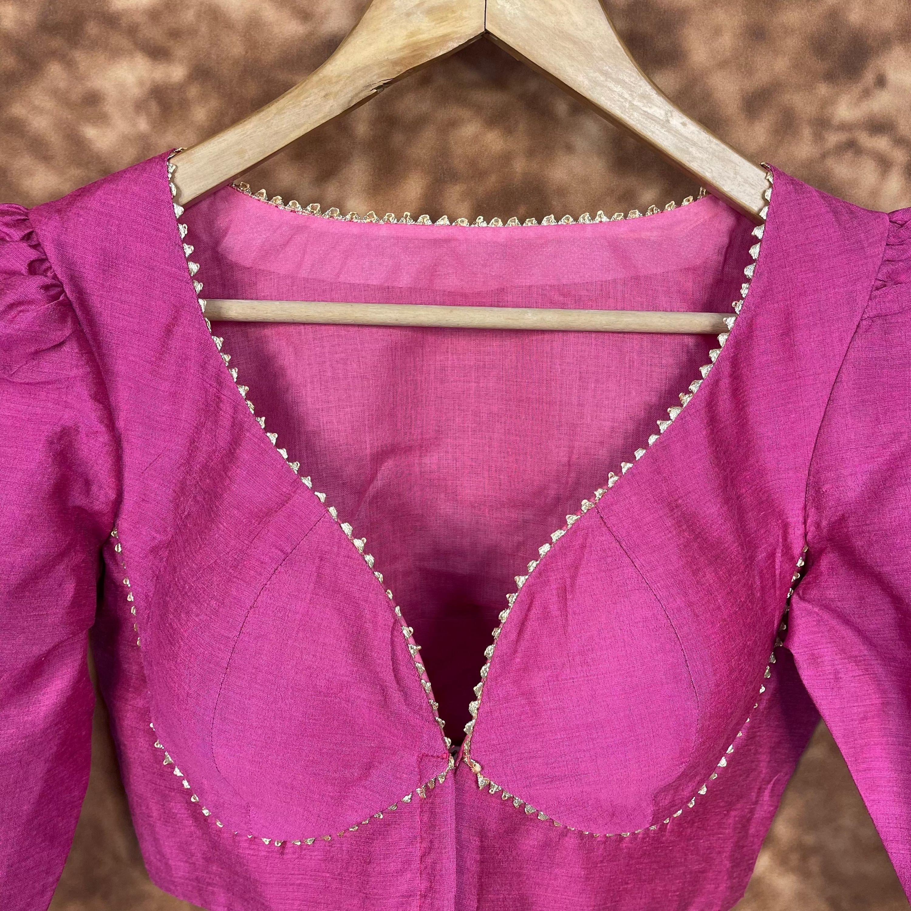 Punchy Pink Pink Coloured Chanderi Silk Ready to Wear Blouse - kapda Tailor | Grocsy