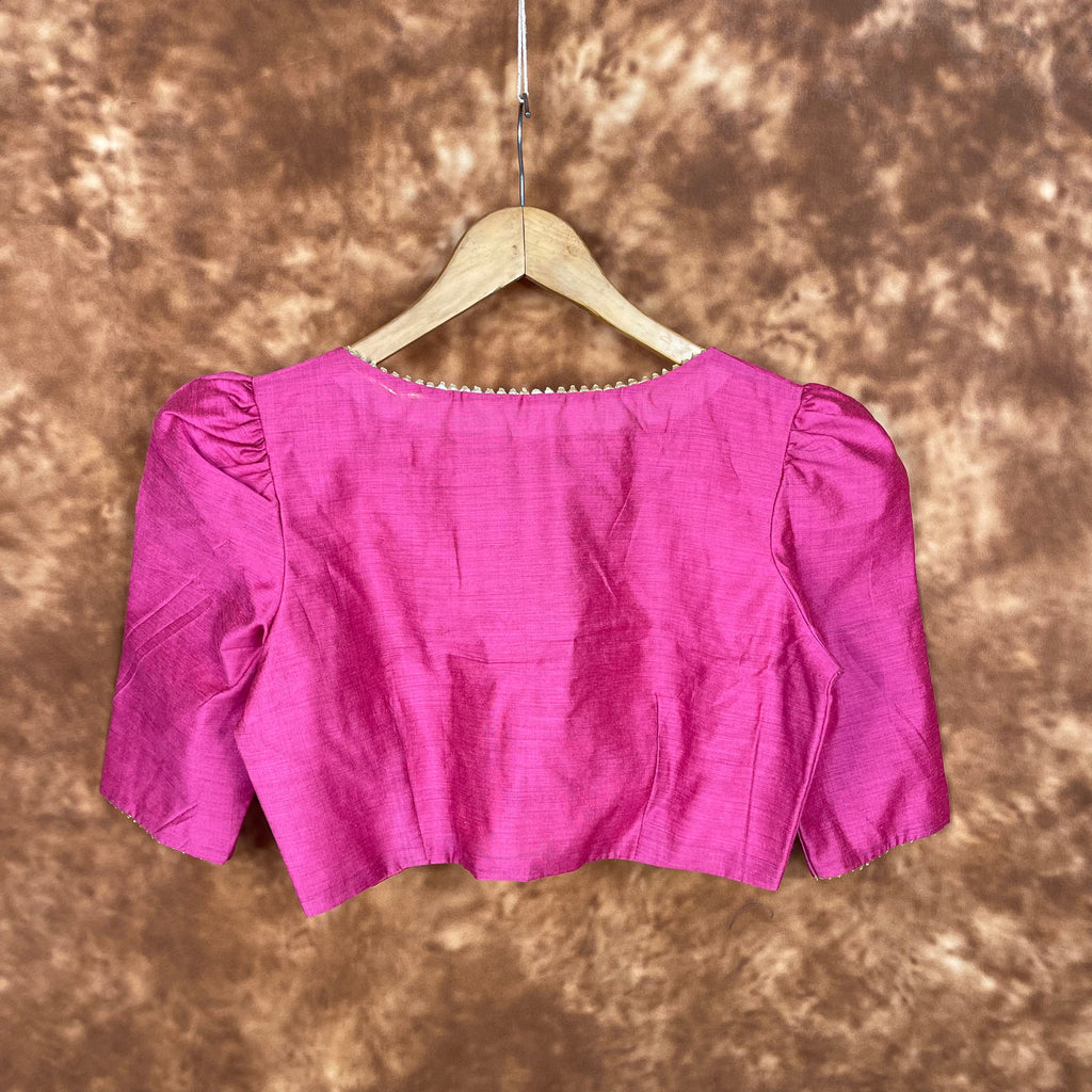 Punchy Pink Pink Coloured Chanderi Silk Ready to Wear Blouse - kapda Tailor | Grocsy