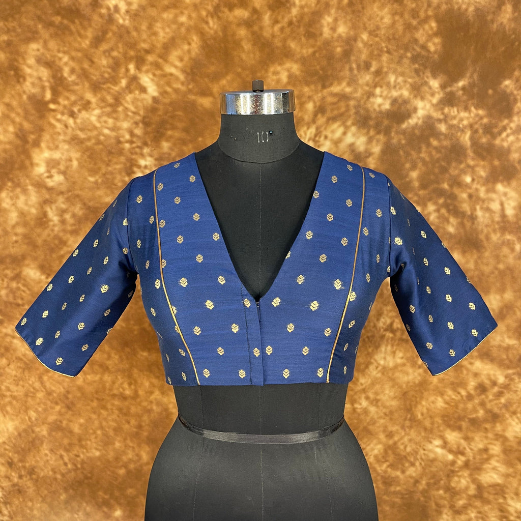 Coral Jari Buta Blue Coloured Silk With Zari Buta Ready to Wear Blouse - kapda Tailor | Grocsy