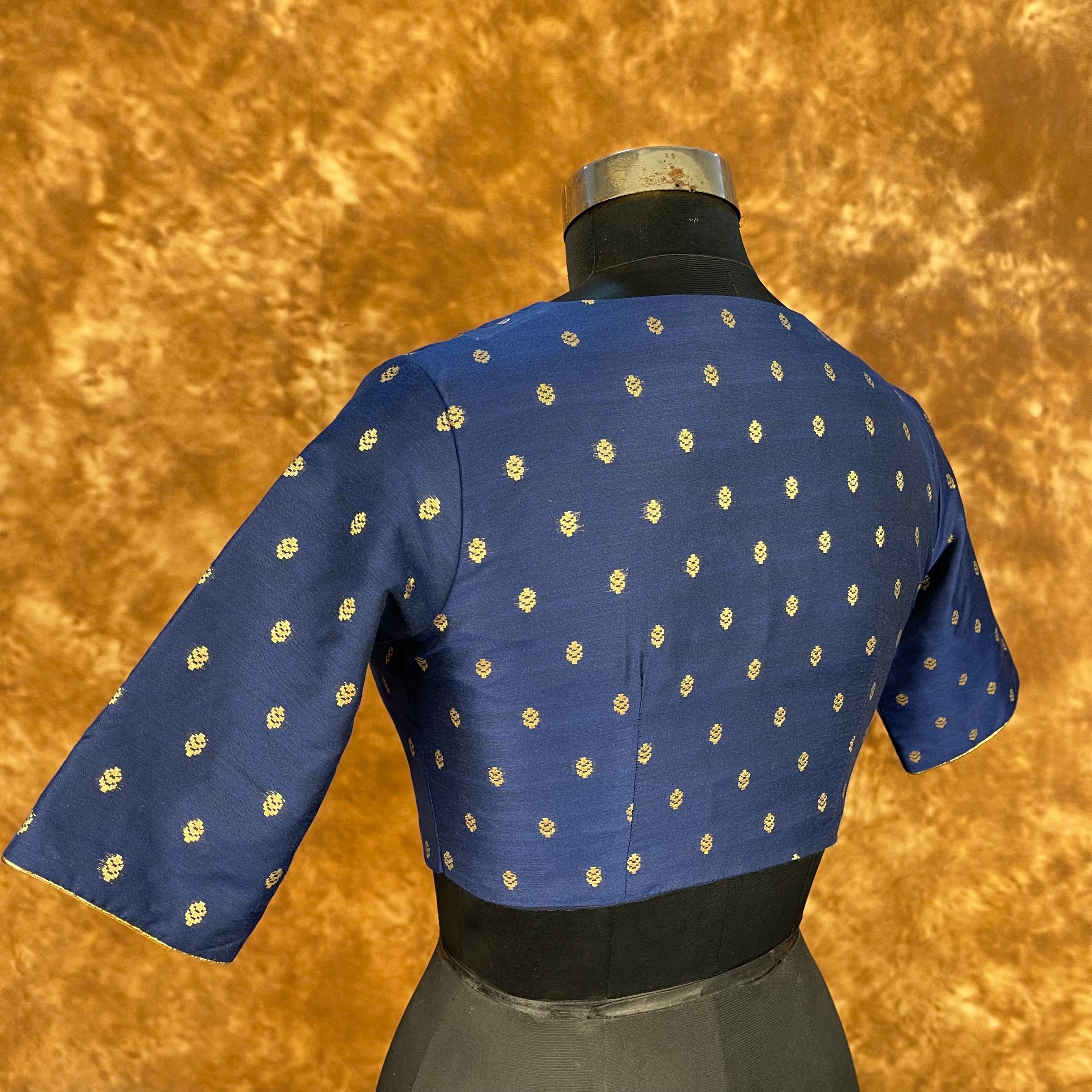 Coral Jari Buta Blue Coloured Silk With Zari Buta Ready to Wear Blouse - kapda Tailor | Grocsy