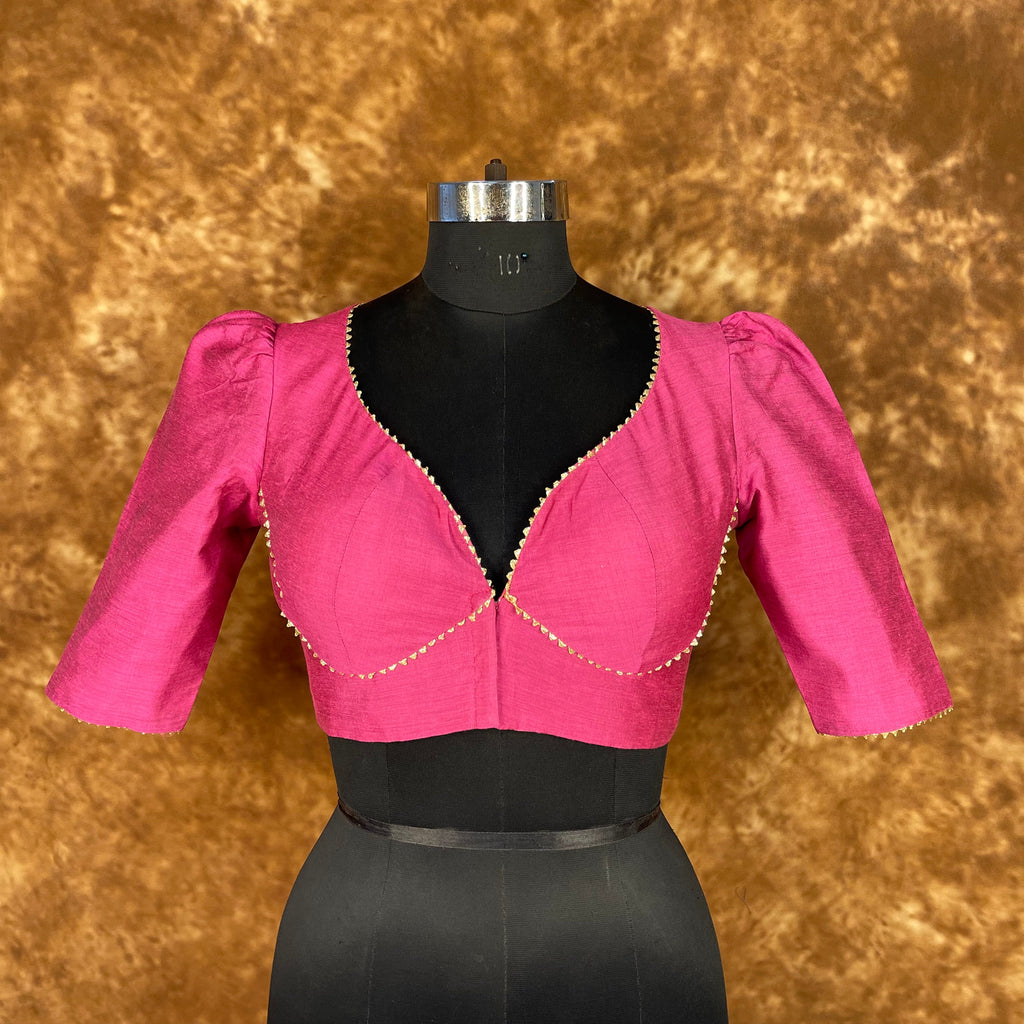 Punchy Pink Pink Coloured Chanderi Silk Ready to Wear Blouse - kapda Tailor | Grocsy