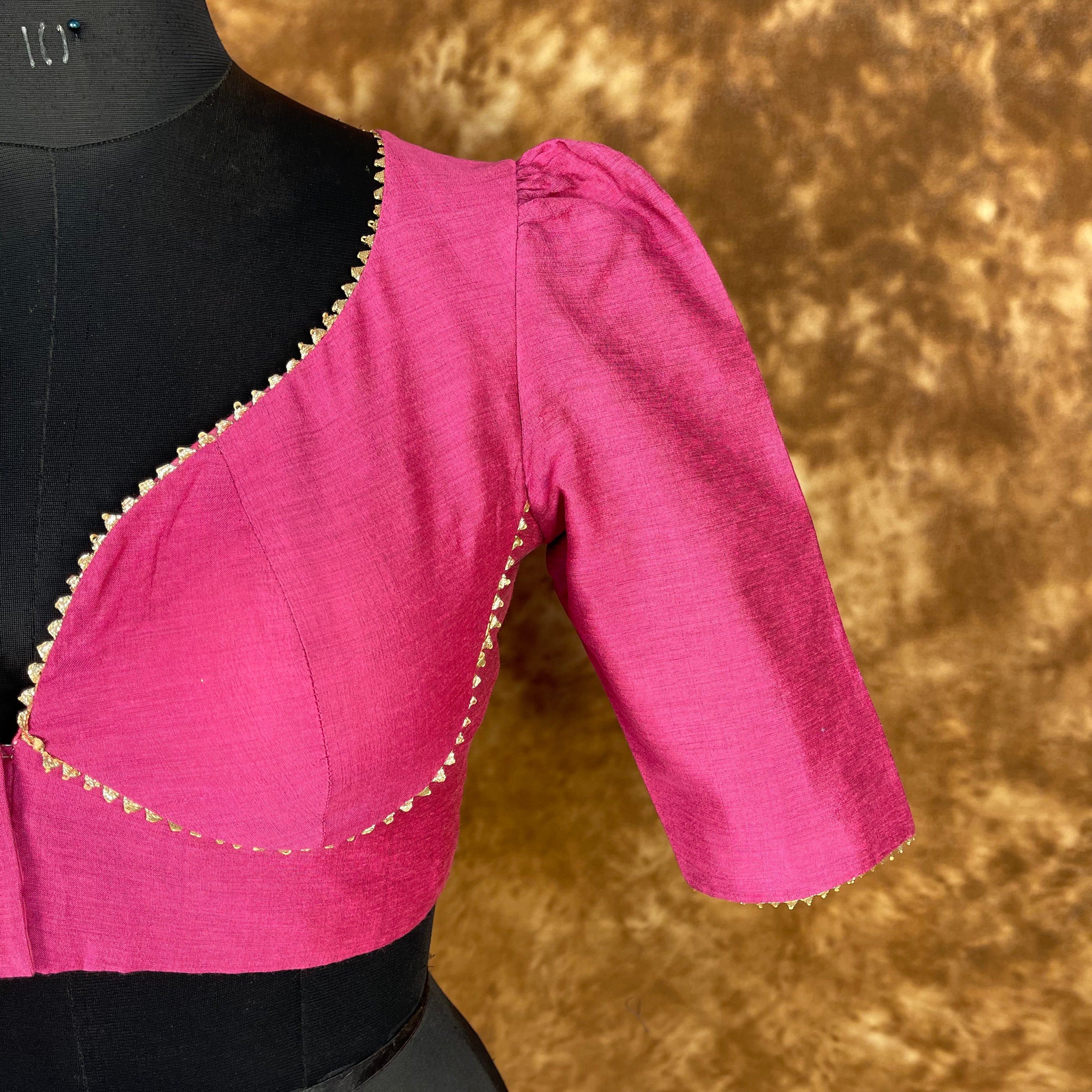 Punchy Pink Pink Coloured Chanderi Silk Ready to Wear Blouse - kapda Tailor | Grocsy