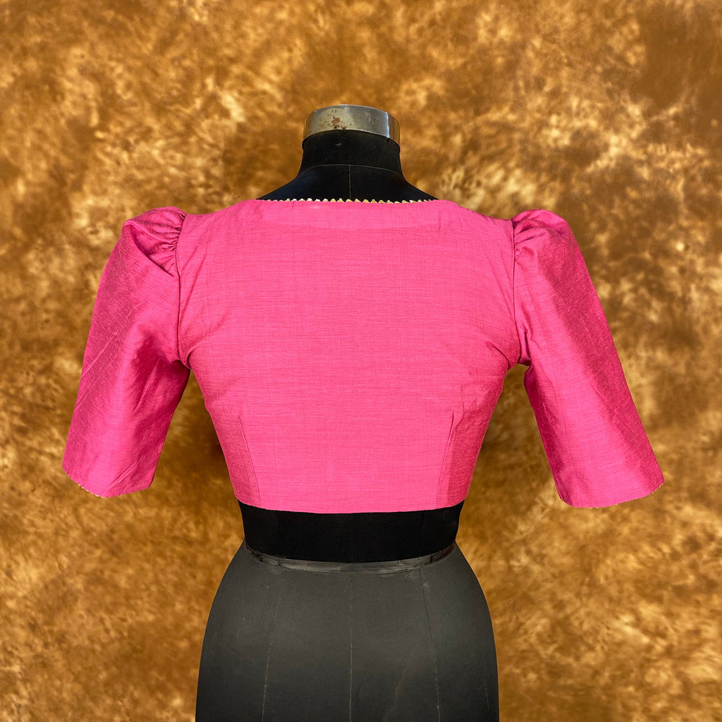 Punchy Pink Pink Coloured Chanderi Silk Ready to Wear Blouse - kapda Tailor | Grocsy