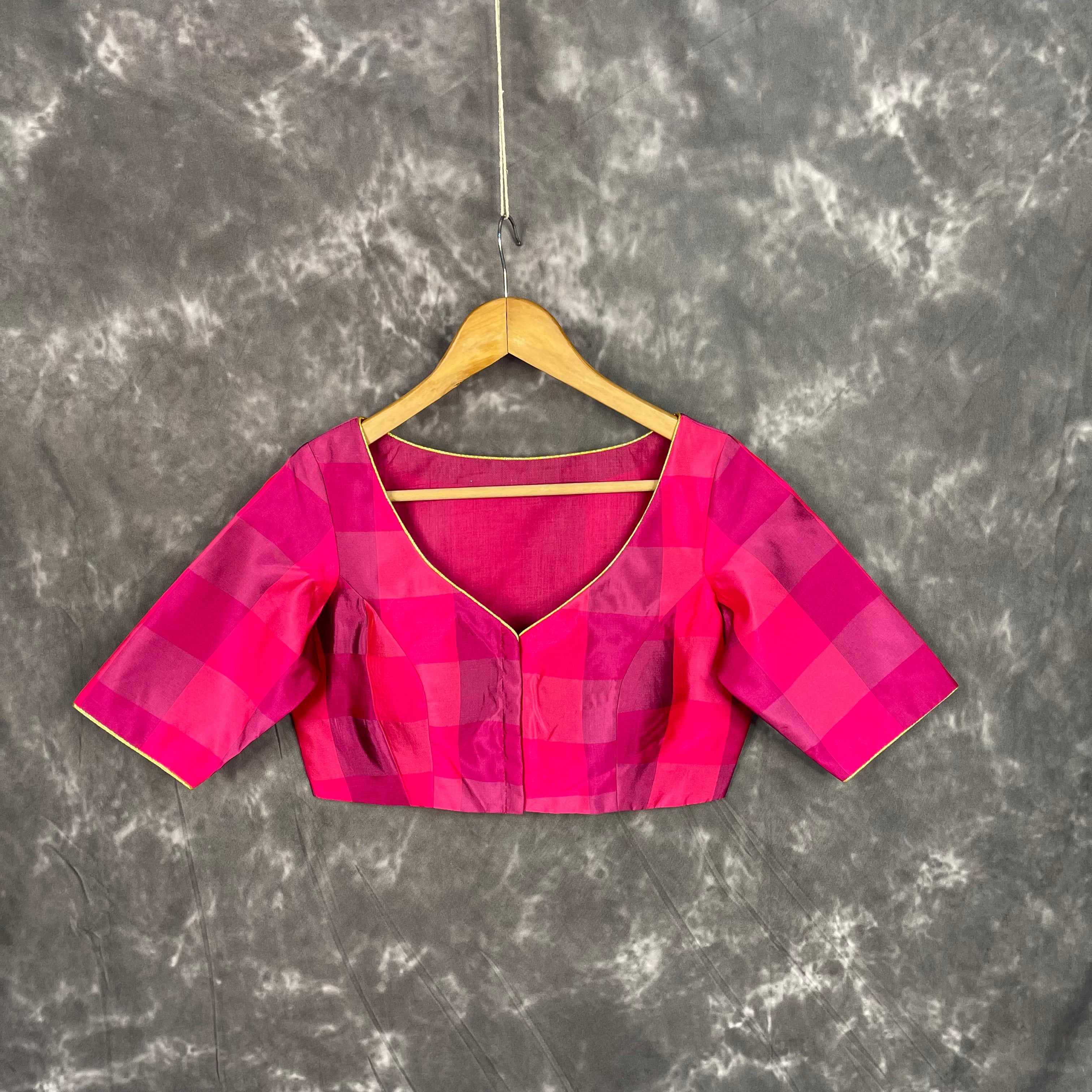 Piped Pleasure Rani Pink Coloured Silk Ready to Wear Blouse - kapda Tailor | Grocsy