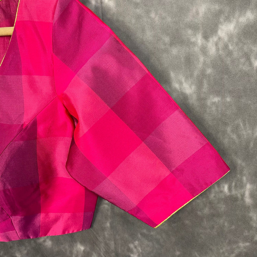 Piped Pleasure Rani Pink Coloured Silk Ready to Wear Blouse - kapda Tailor | Grocsy