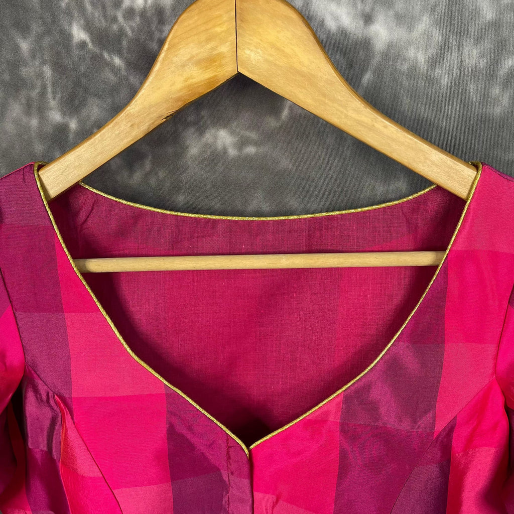 Piped Pleasure Rani Pink Coloured Silk Ready to Wear Blouse - kapda Tailor | Grocsy