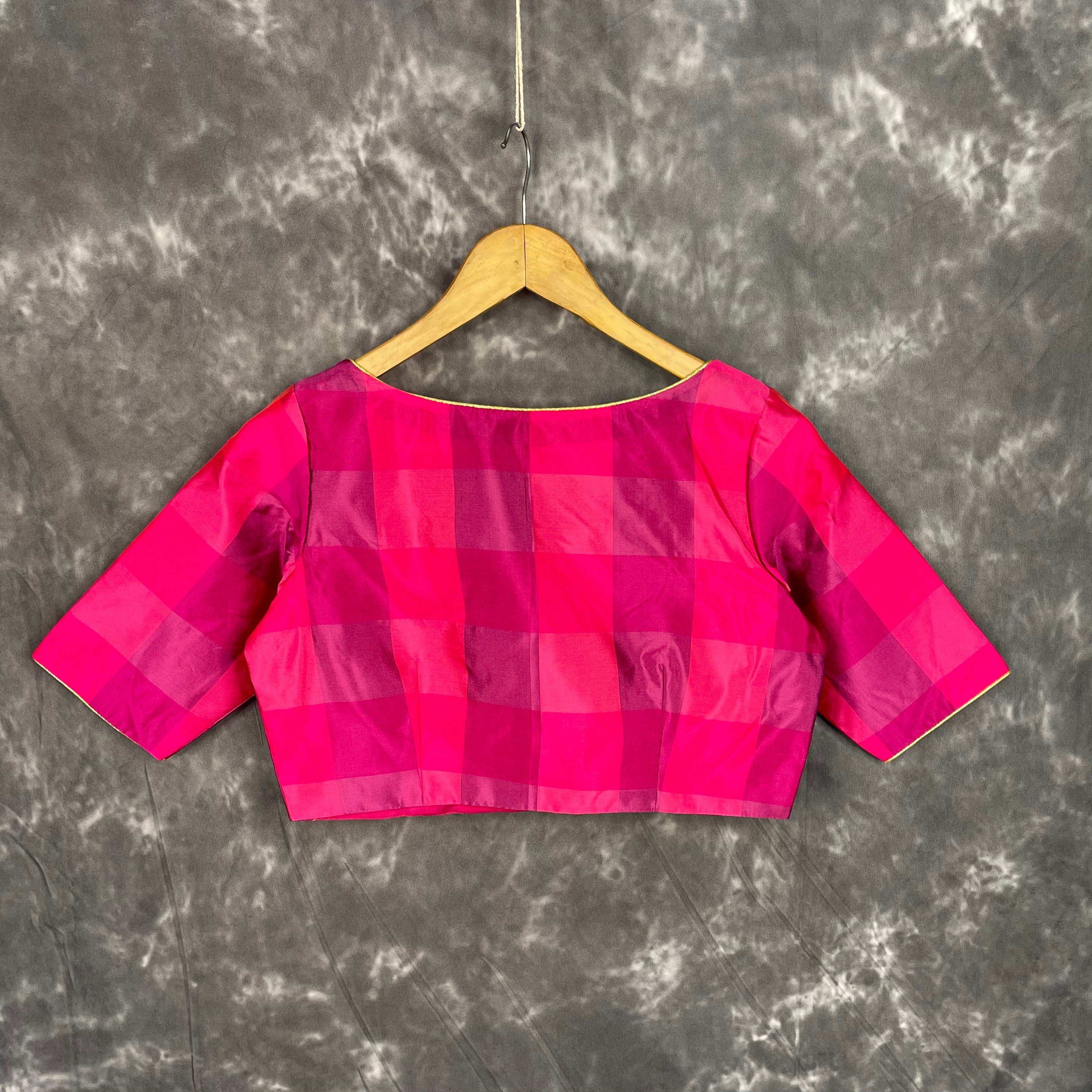 Piped Pleasure Rani Pink Coloured Silk Ready to Wear Blouse - kapda Tailor | Grocsy