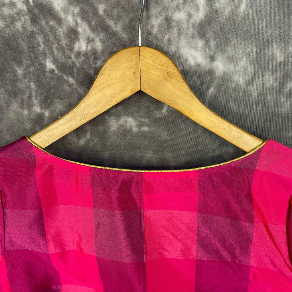 Piped Pleasure Rani Pink Coloured Silk Ready to Wear Blouse - kapda Tailor | Grocsy