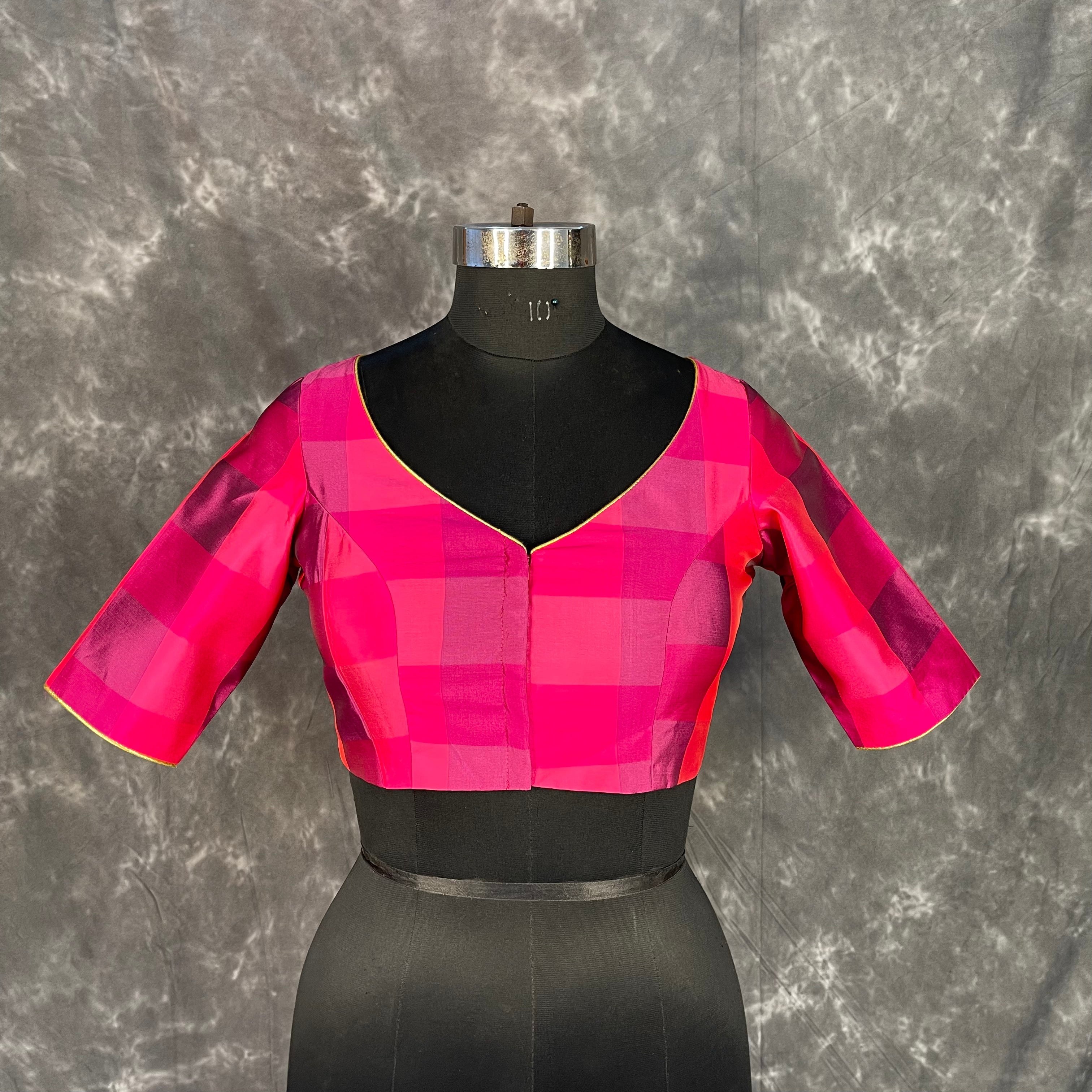 Piped Pleasure Rani Pink Coloured Silk Ready to Wear Blouse - kapda Tailor | Grocsy