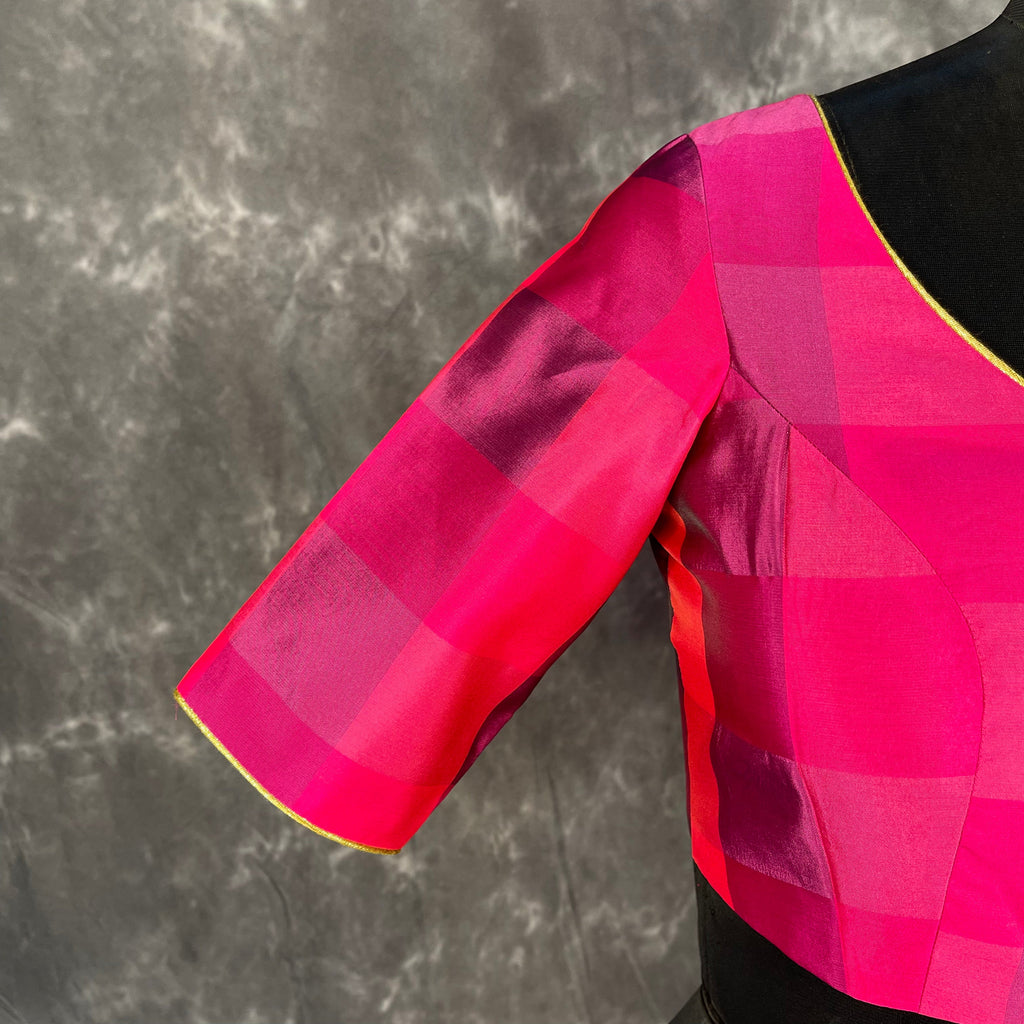Piped Pleasure Rani Pink Coloured Silk Ready to Wear Blouse - kapda Tailor | Grocsy