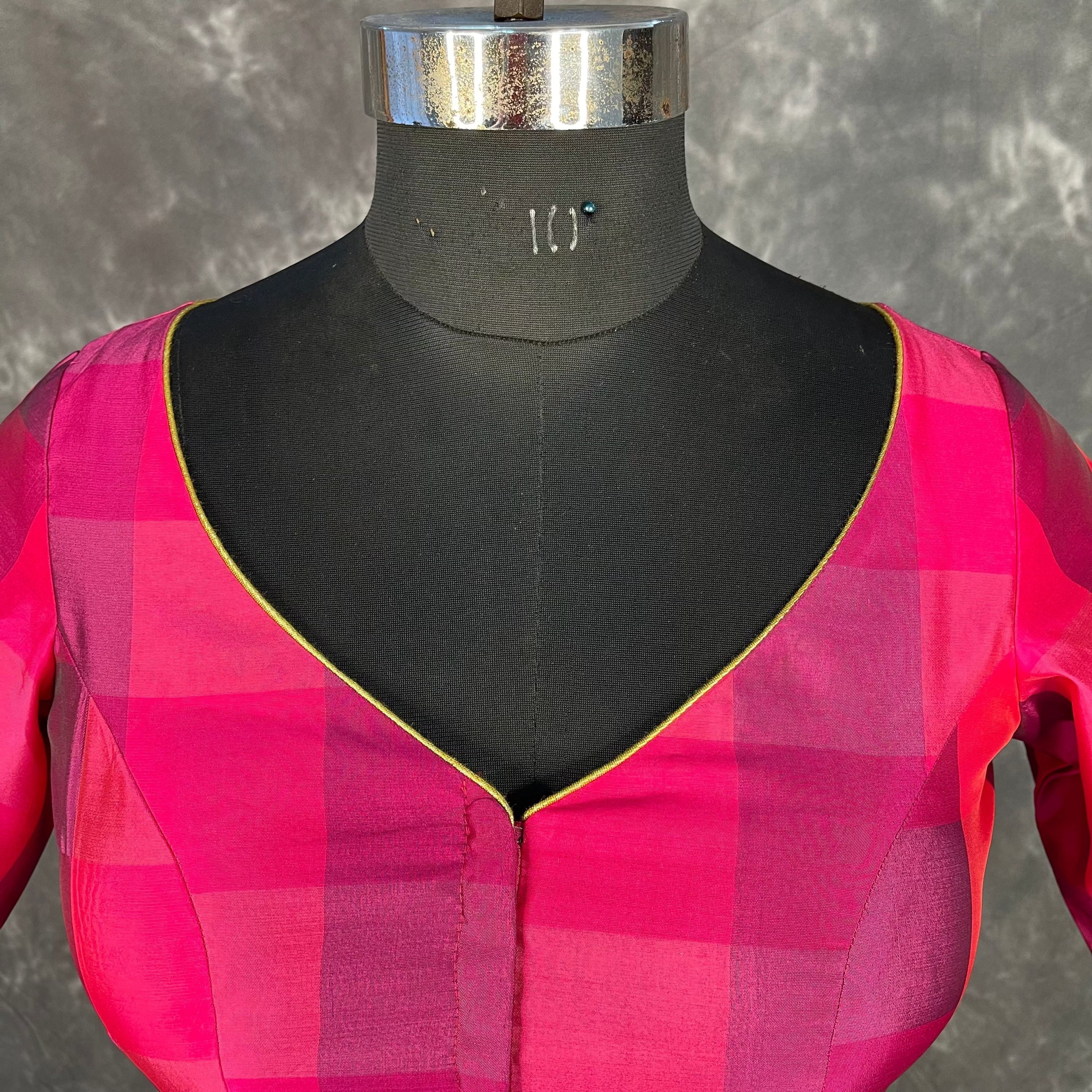 Piped Pleasure Rani Pink Coloured Silk Ready to Wear Blouse - kapda Tailor | Grocsy