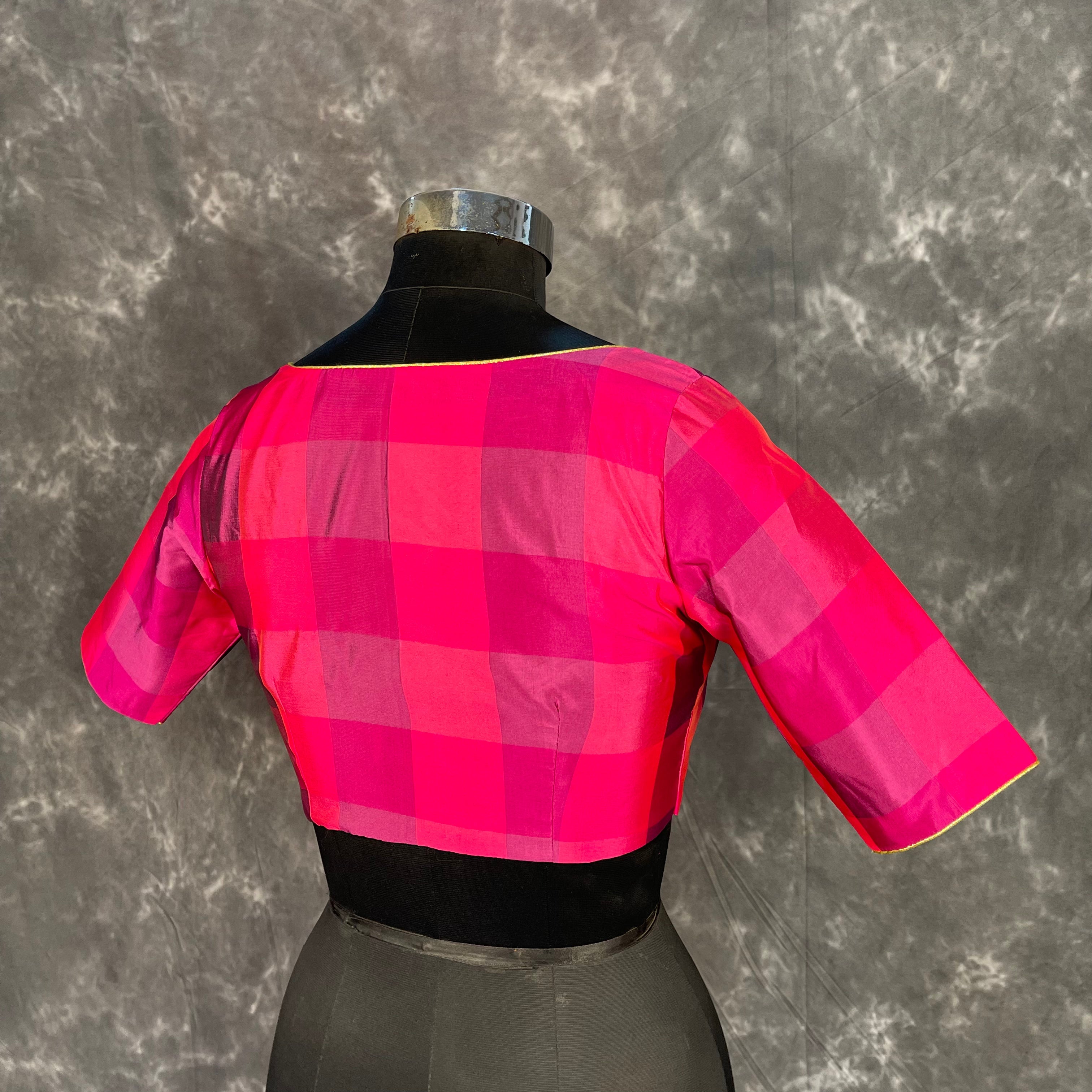 Piped Pleasure Rani Pink Coloured Silk Ready to Wear Blouse - kapda Tailor | Grocsy