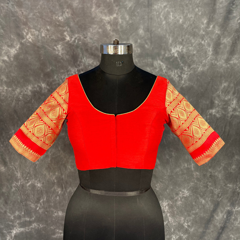 Suhaagan ki Laali Red Coloured Silk /Brocket Ready to Wear Blouse - kapda Tailor | Grocsy