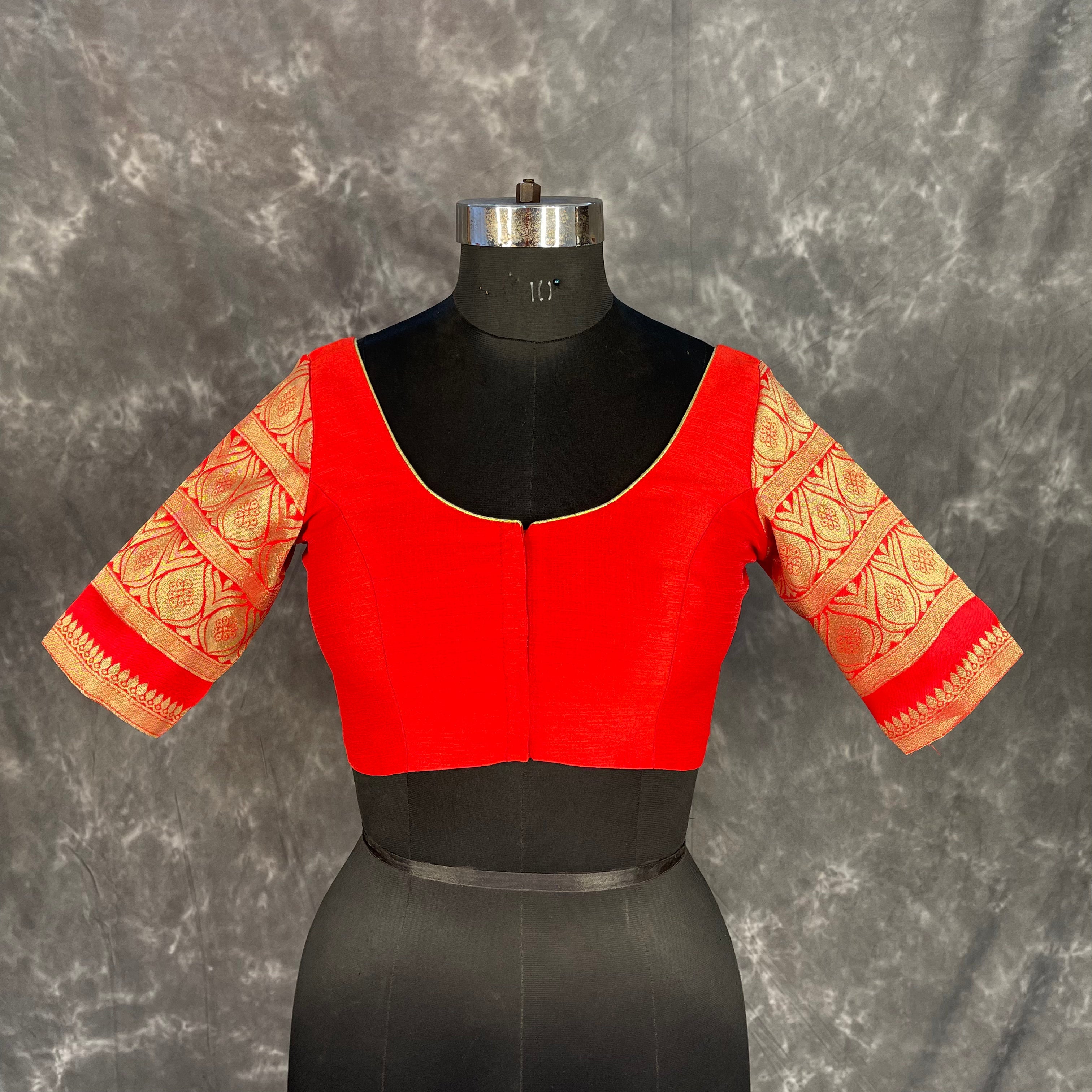 Suhaagan ki Laali Red Coloured Silk /Brocket Ready to Wear Blouse - kapda Tailor | Grocsy