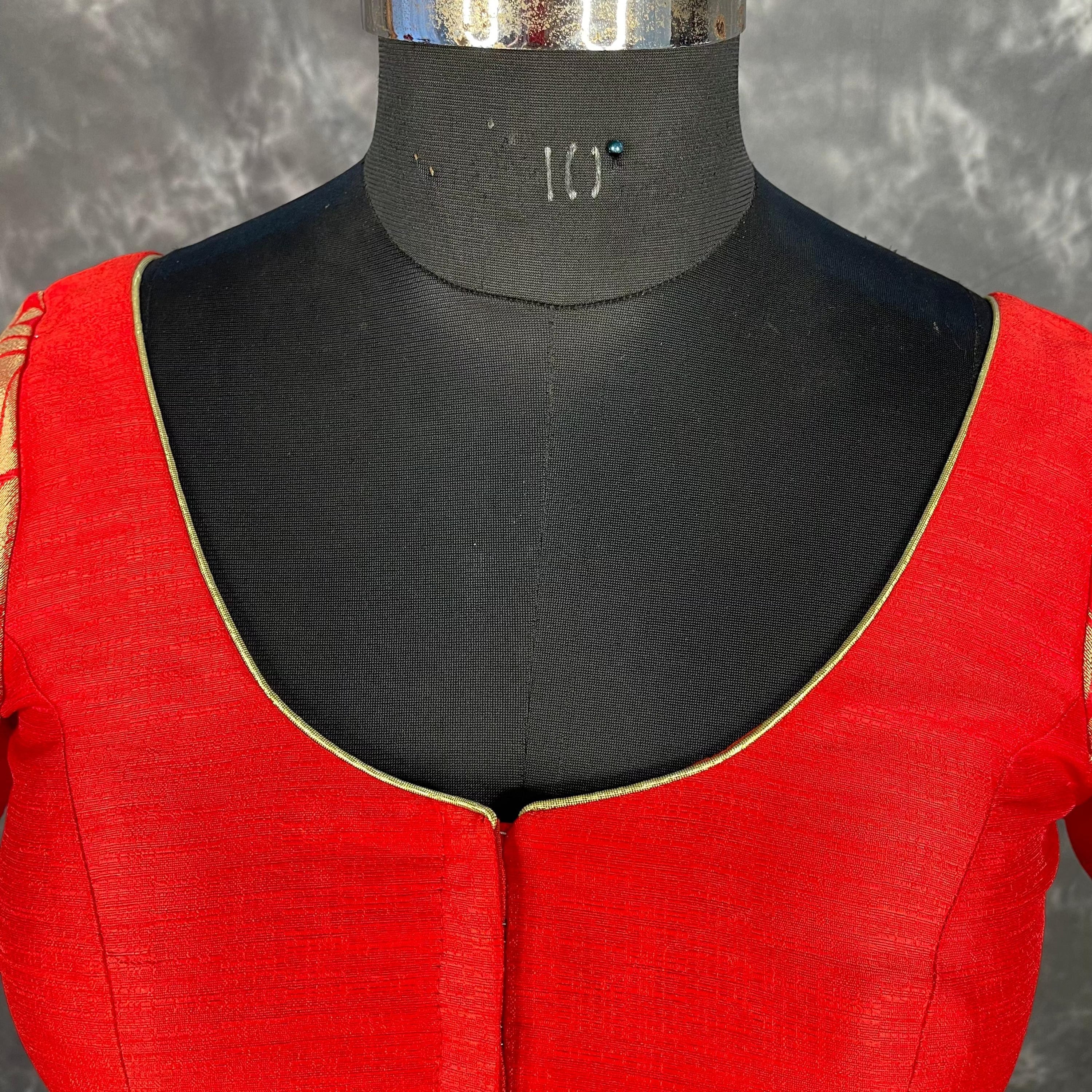 Suhaagan ki Laali Red Coloured Silk /Brocket Ready to Wear Blouse - kapda Tailor | Grocsy