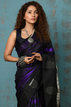 Very Much Indian Anokhi - Handloom Pure Silk Designer Saree - Black and Purple Designer (Limited Edition) | Grocsy