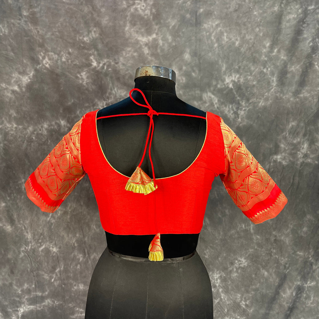 Suhaagan ki Laali Red Coloured Silk /Brocket Ready to Wear Blouse - kapda Tailor | Grocsy