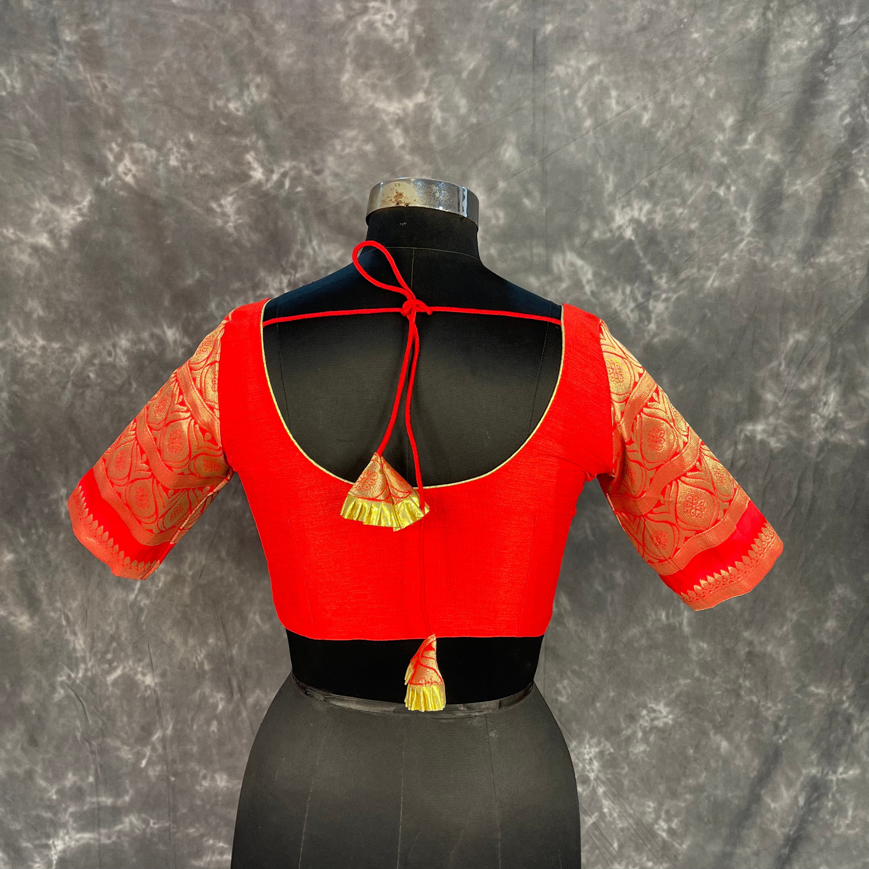 Suhaagan ki Laali Red Coloured Silk /Brocket Ready to Wear Blouse - kapda Tailor | Grocsy