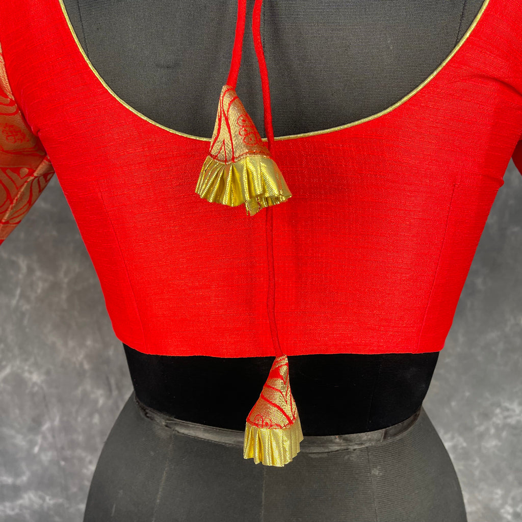 Suhaagan ki Laali Red Coloured Silk /Brocket Ready to Wear Blouse - kapda Tailor | Grocsy
