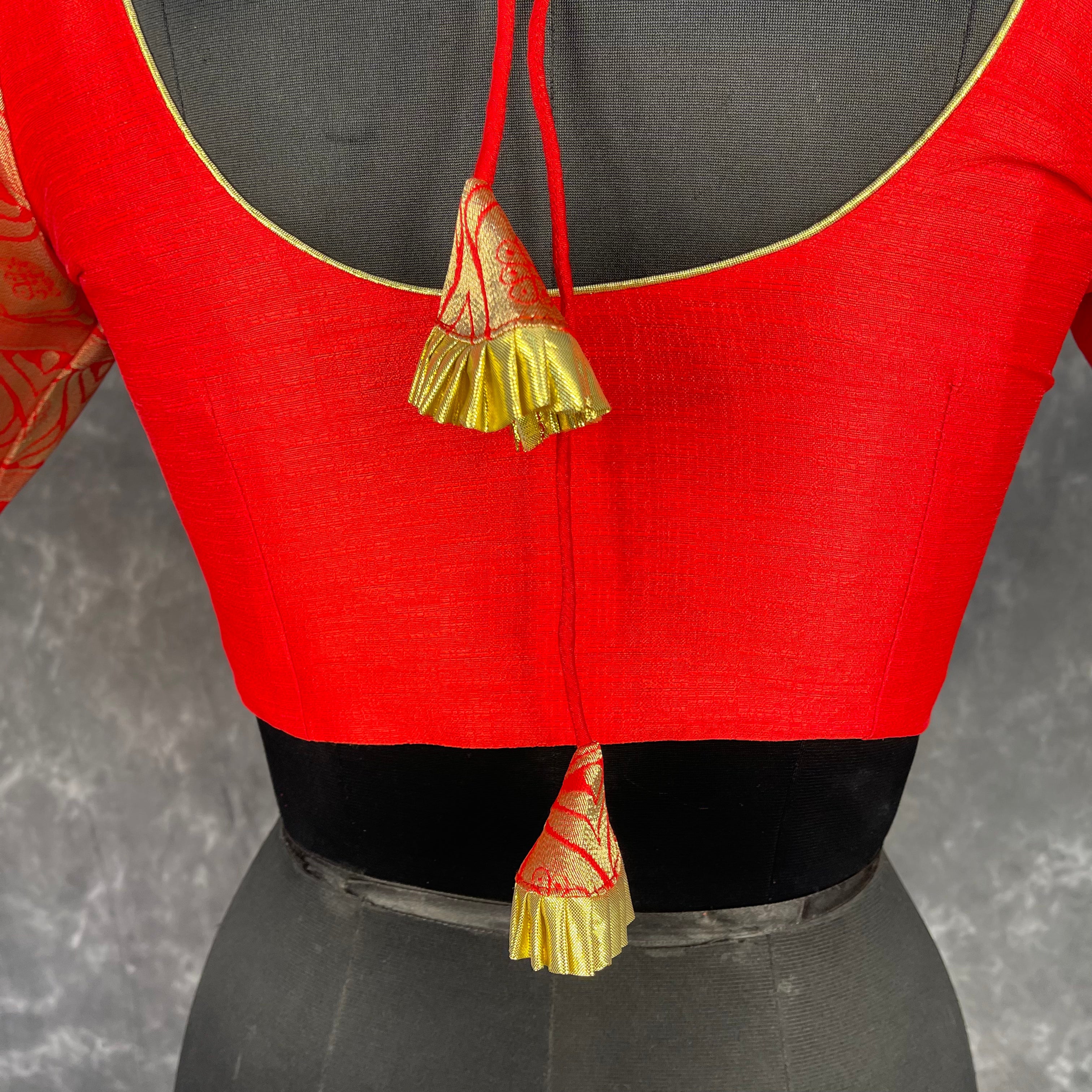Suhaagan ki Laali Red Coloured Silk /Brocket Ready to Wear Blouse - kapda Tailor | Grocsy