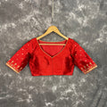 Chaatak Laal Red Coloured Art Row Silk Ready to Wear Blouse - kapda Tailor | Grocsy