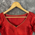 Chaatak Laal Red Coloured Art Row Silk Ready to Wear Blouse - kapda Tailor | Grocsy