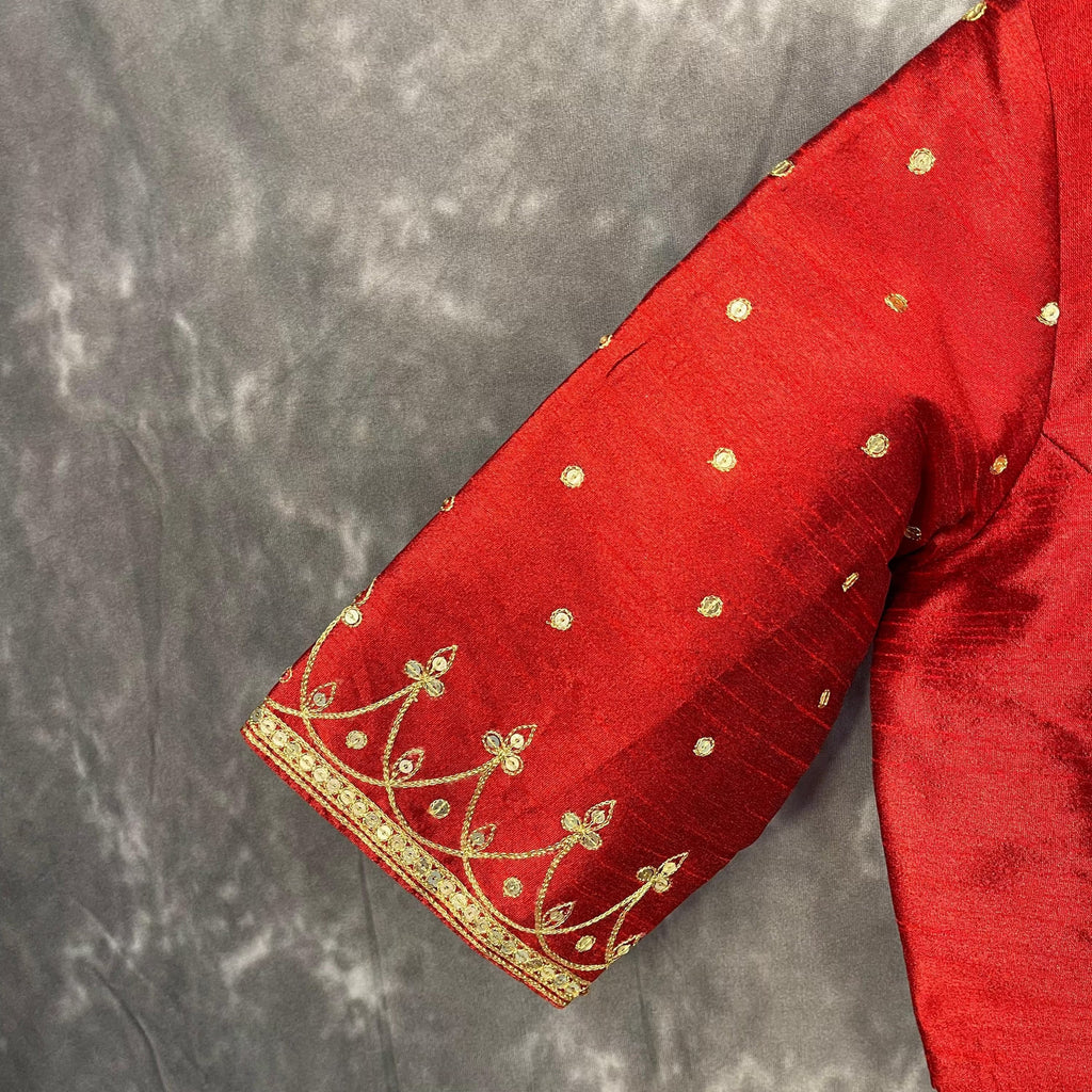Chaatak Laal Red Coloured Art Row Silk Ready to Wear Blouse - kapda Tailor | Grocsy