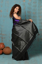 Very Much Indian Anokhi - Handloom Pure Silk Designer Saree - Black and Purple Designer (Limited Edition) | Grocsy