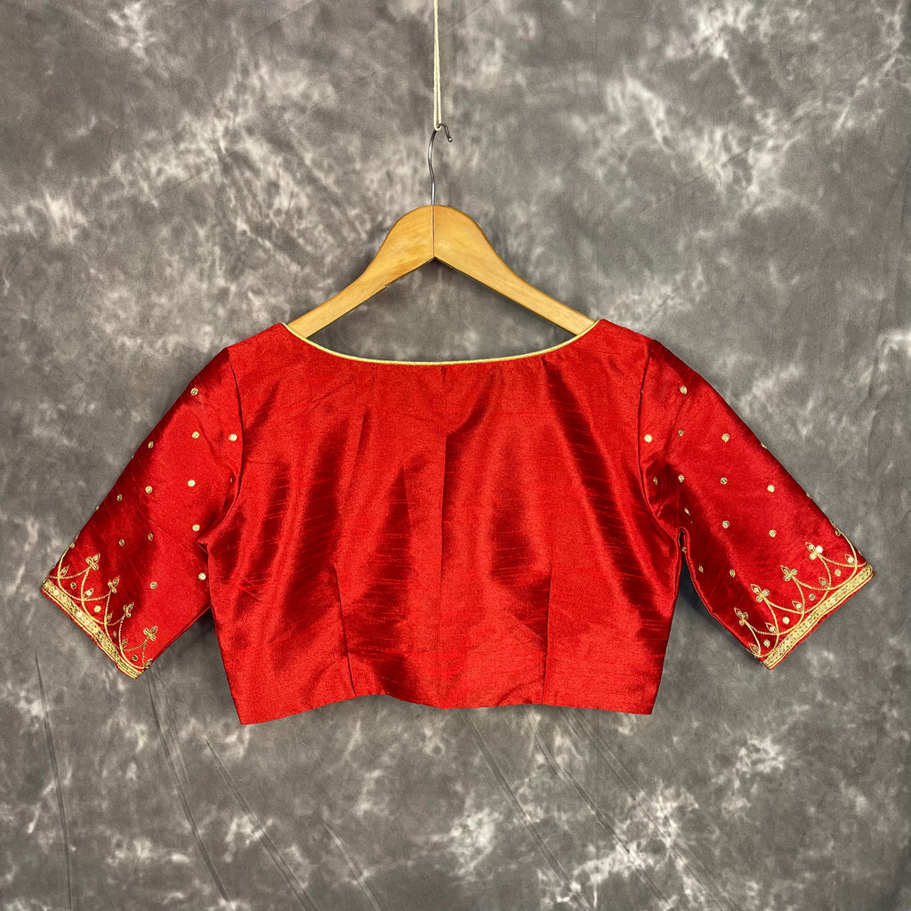 Chaatak Laal Red Coloured Art Row Silk Ready to Wear Blouse - kapda Tailor | Grocsy