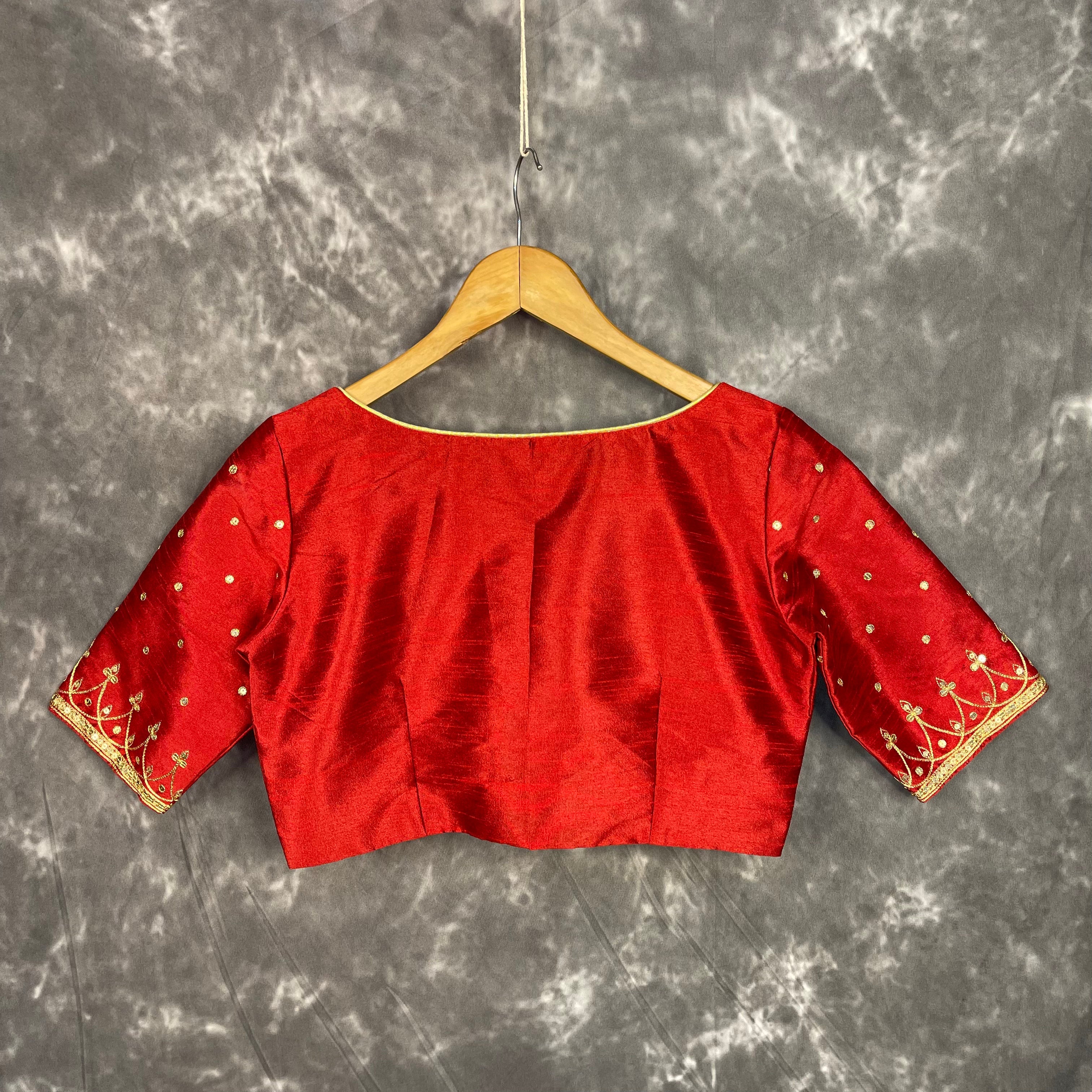 Chaatak Laal Red Coloured Art Row Silk Ready to Wear Blouse - kapda Tailor | Grocsy