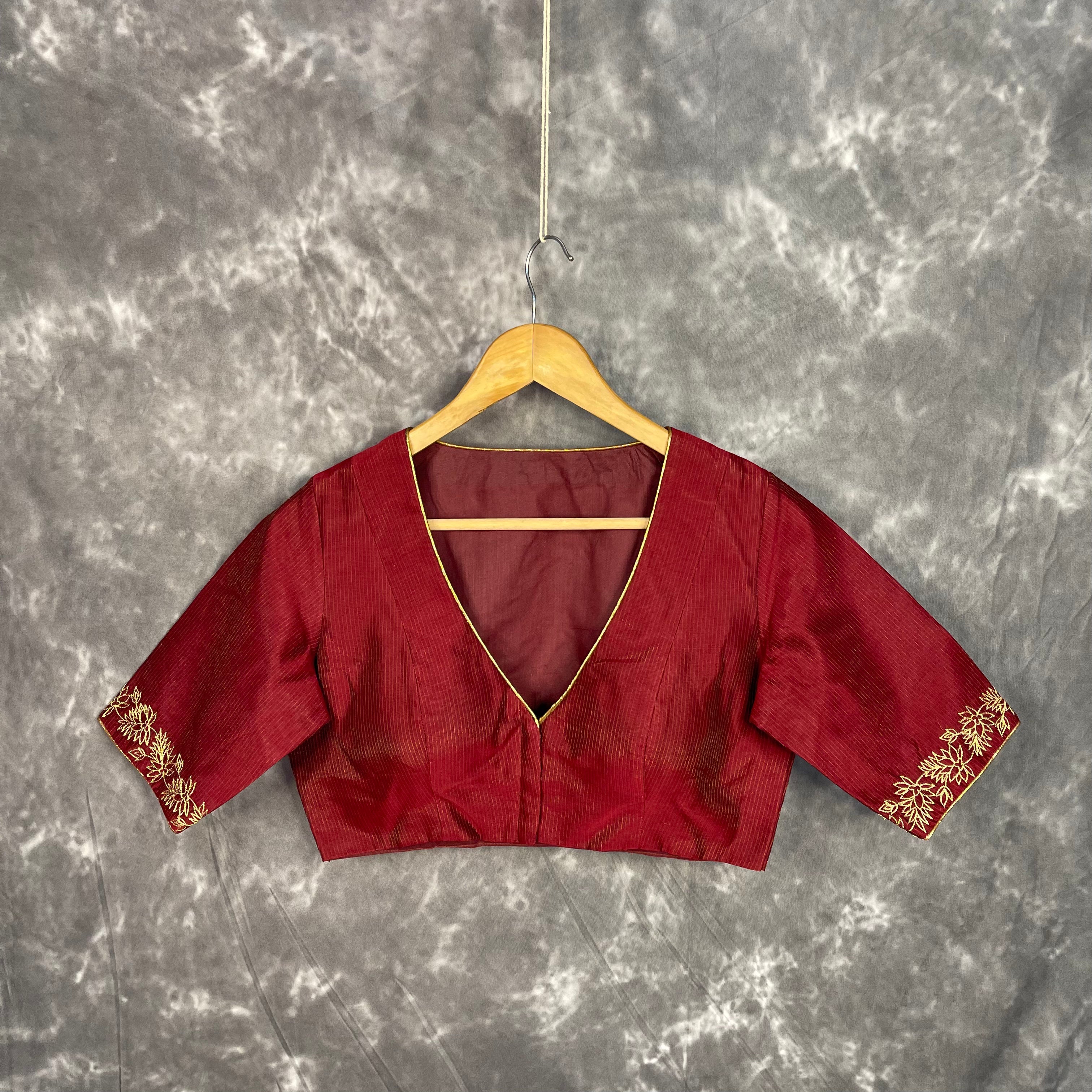 Ehsaas Maroon Coloured Silk Ready to Wear Blouse - kapda Tailor | Grocsy