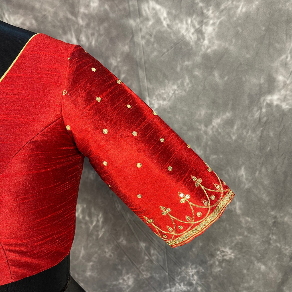 Chaatak Laal Red Coloured Art Row Silk Ready to Wear Blouse - kapda Tailor | Grocsy
