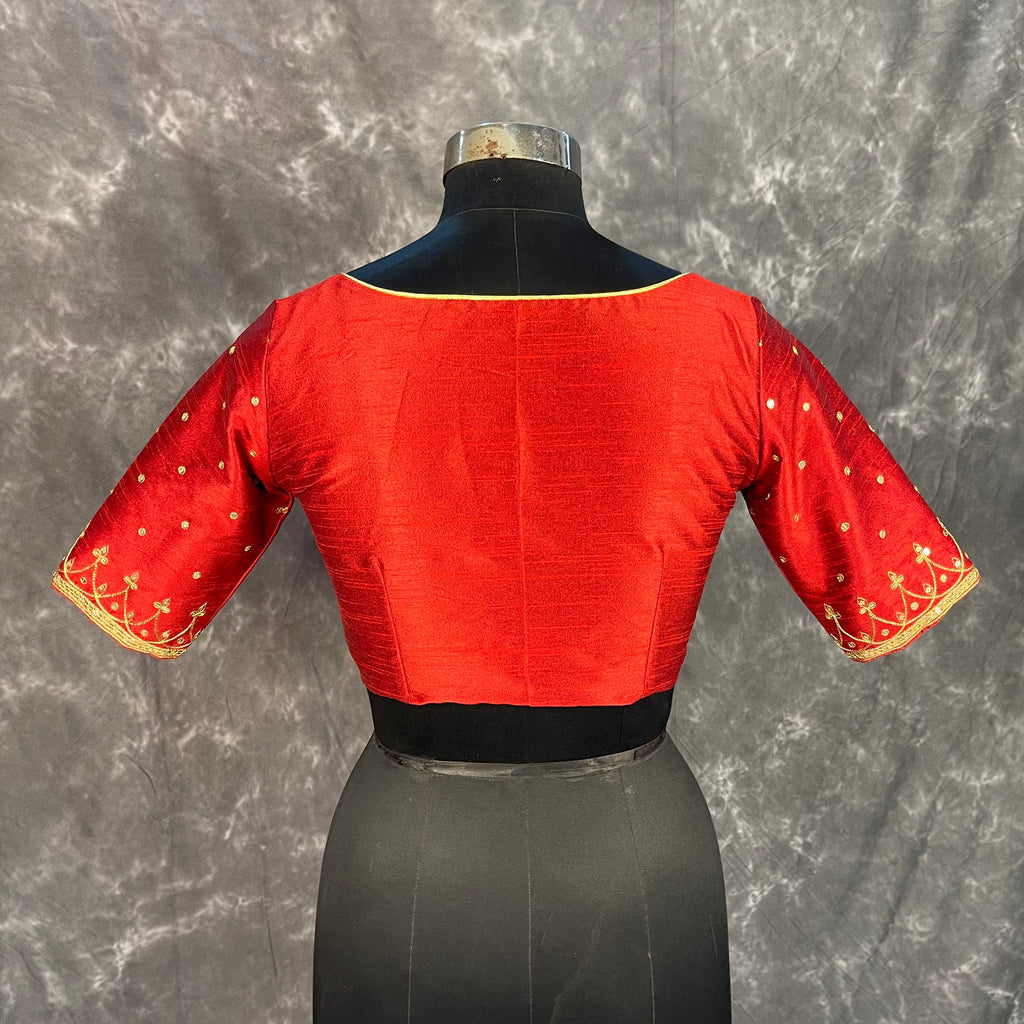 Chaatak Laal Red Coloured Art Row Silk Ready to Wear Blouse - kapda Tailor | Grocsy