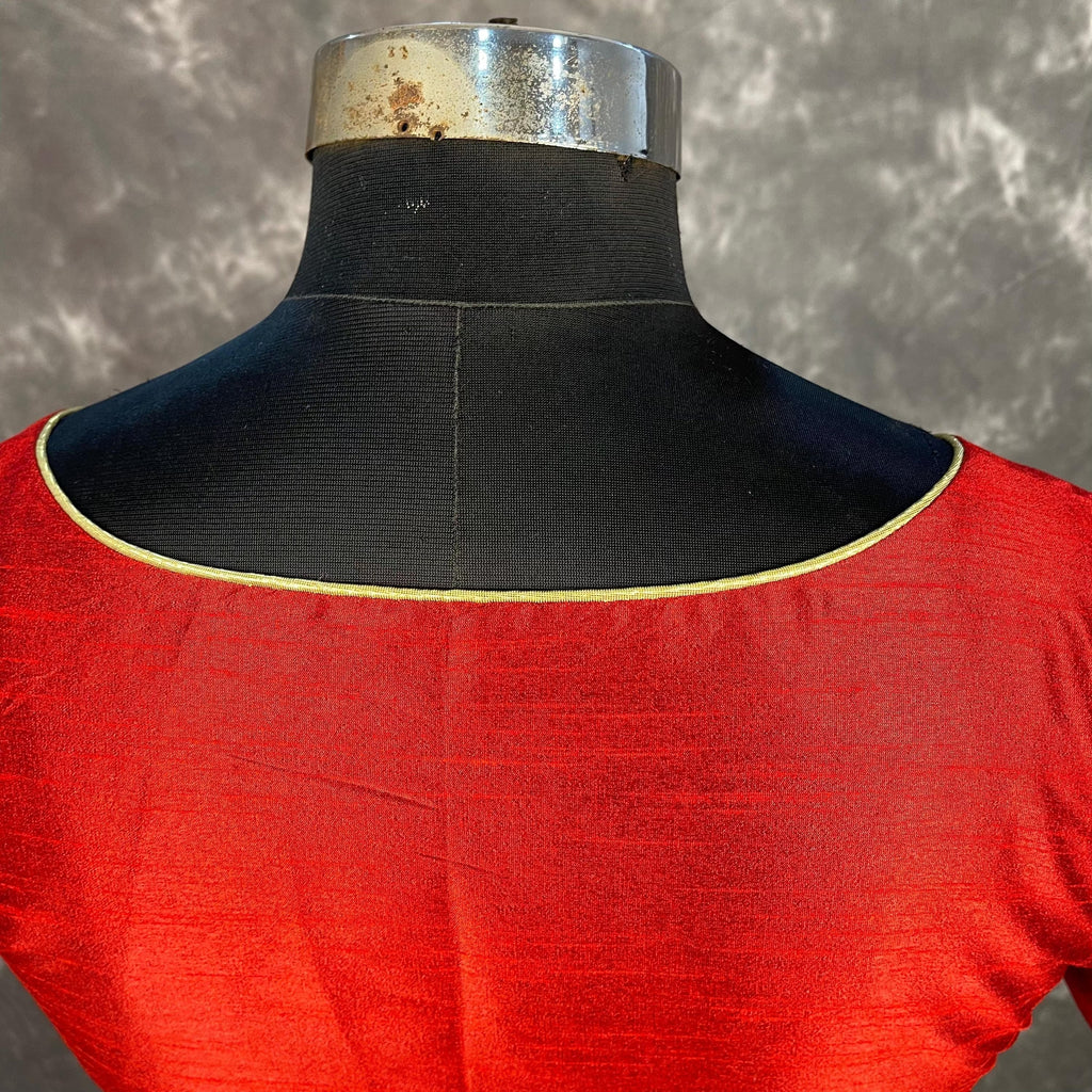 Chaatak Laal Red Coloured Art Row Silk Ready to Wear Blouse - kapda Tailor | Grocsy