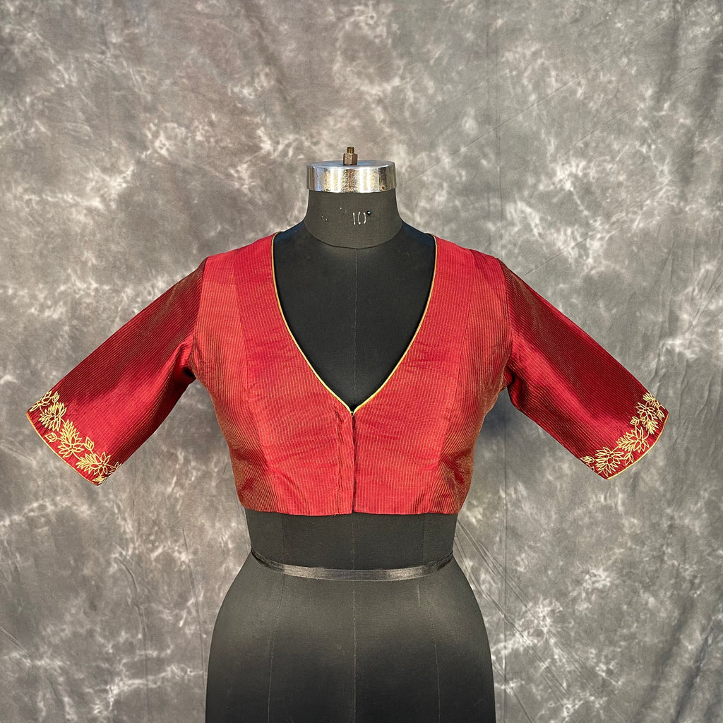 Ehsaas Maroon Coloured Silk Ready to Wear Blouse - kapda Tailor | Grocsy
