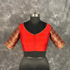 Azaad Paanchi Dark Red Coloured Chanderi Silk / Brocket Ready to Wear Blouse - kapda Tailor | Grocsy
